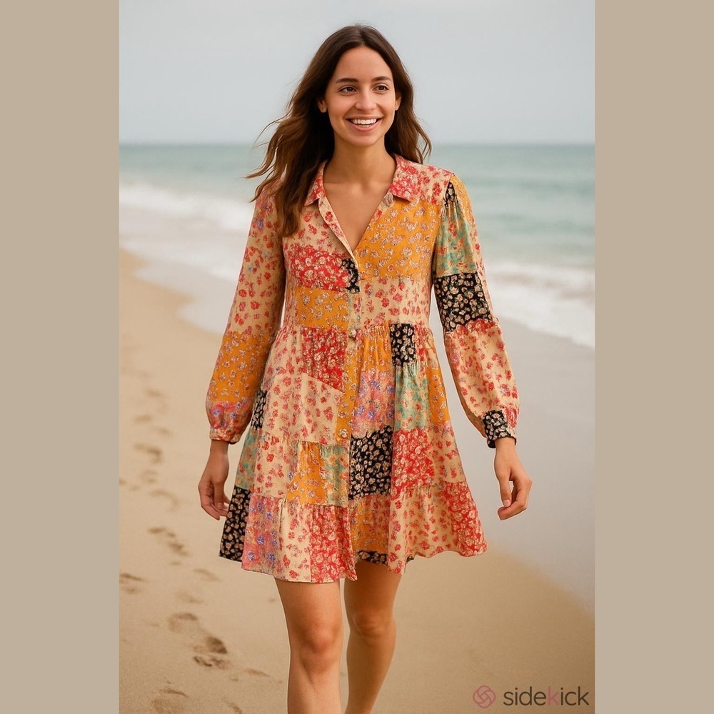 River Island Patchwork Long Sleeve Midi Dress Size 12
